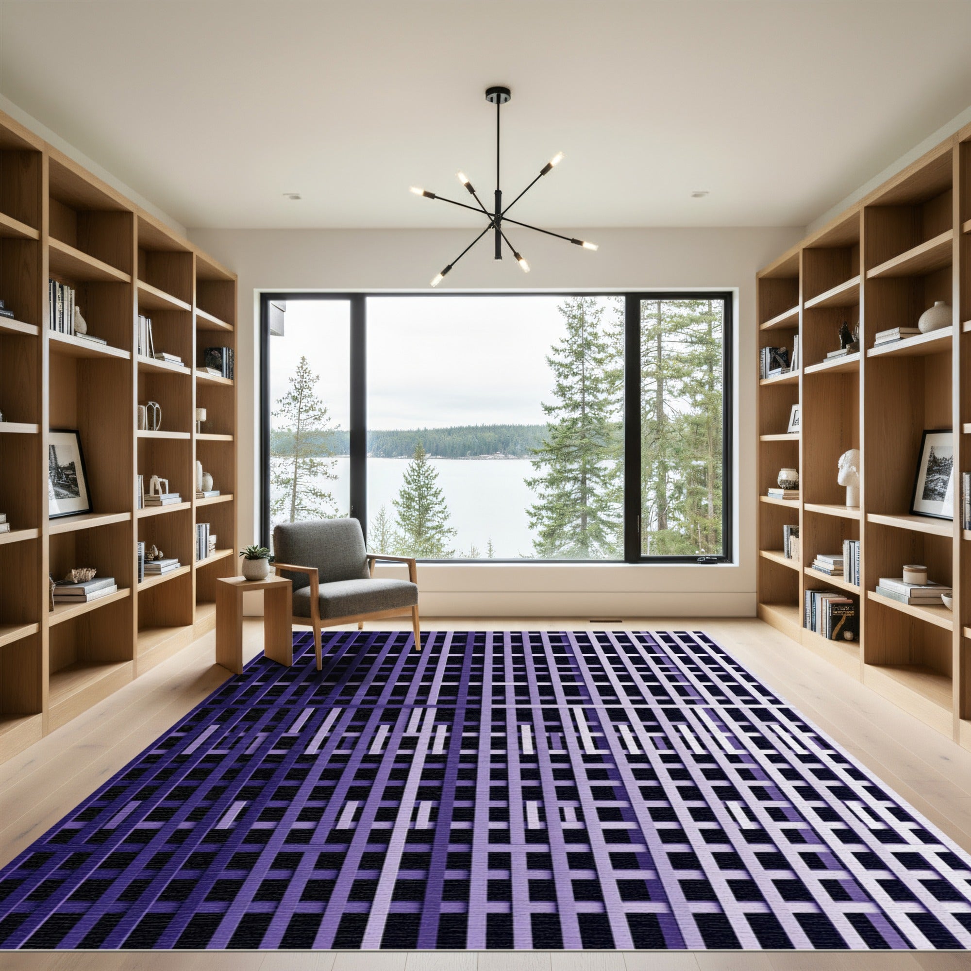Deep Purple Intersecting Lines Rug
