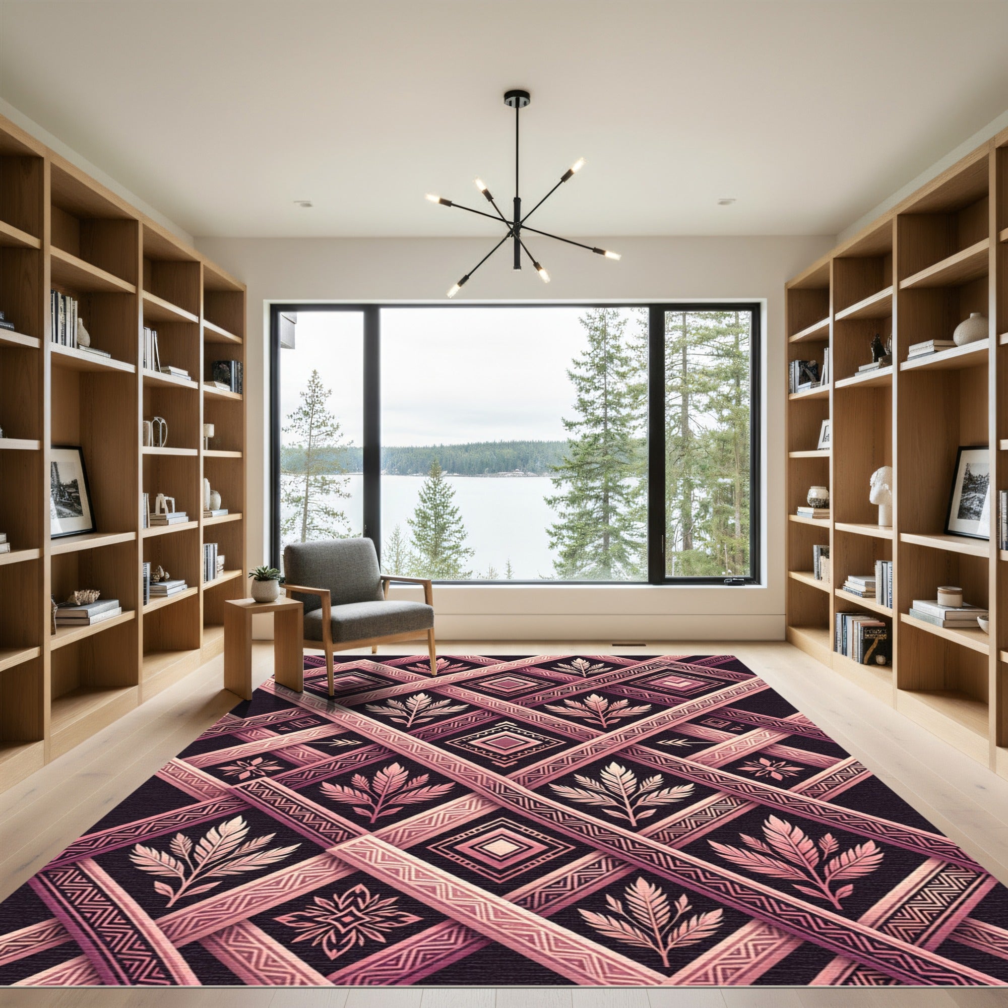 Blush Geometric Diamond Botanical Grid Rug