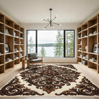 Ornate Brown Floral Scrollwork Rug