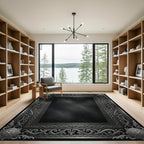 Ornate Gray Scrollwork Medallion Frame Rug