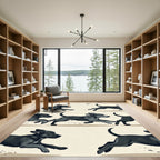Playful Running Black Puppy Minimalist Rug