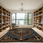 Nautical Golden Compass Navy Blue Medallion Rug
