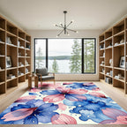 Watercolor Blue and Pink Petal Blossom Rug