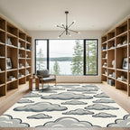 Whimsical Gray Cloudy Sky Illustration Rug