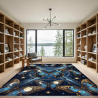 Celestial Blue Butterfly Moon Starry Sky Rug