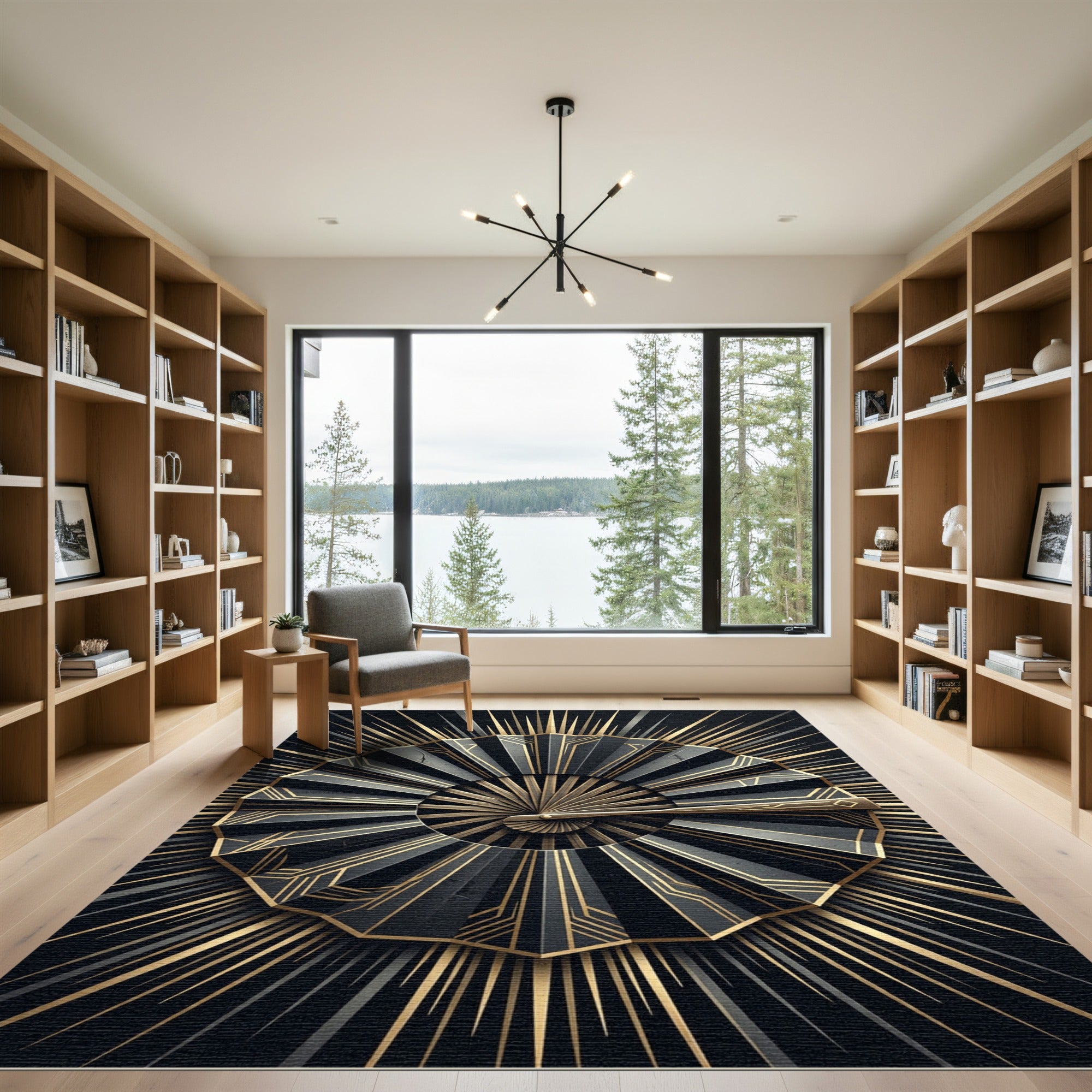 Black and Gold Art Deco Fan Rug