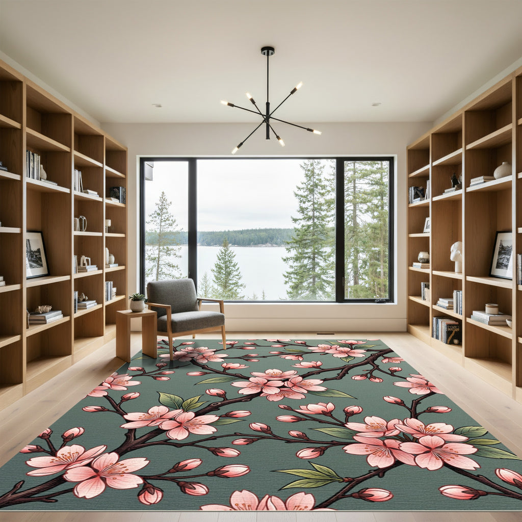 Pink Blossom Branch Serene Background Rug