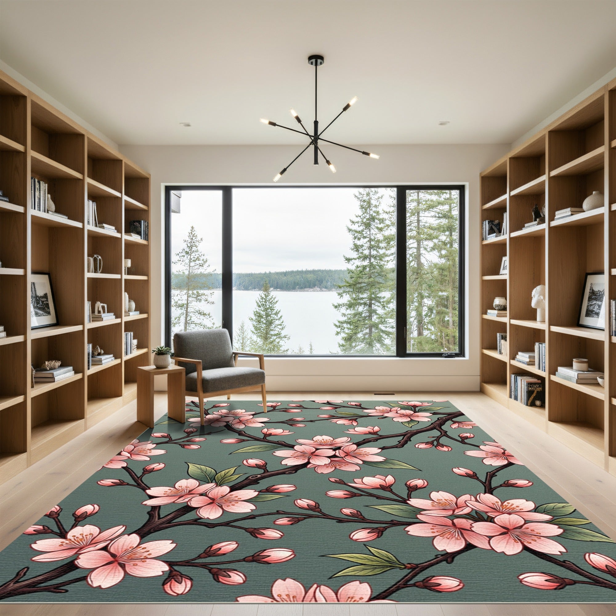 Pink Blossom Branch Serene Background Rug