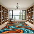 Abstract Liquid Teal and Orange Wave Rug