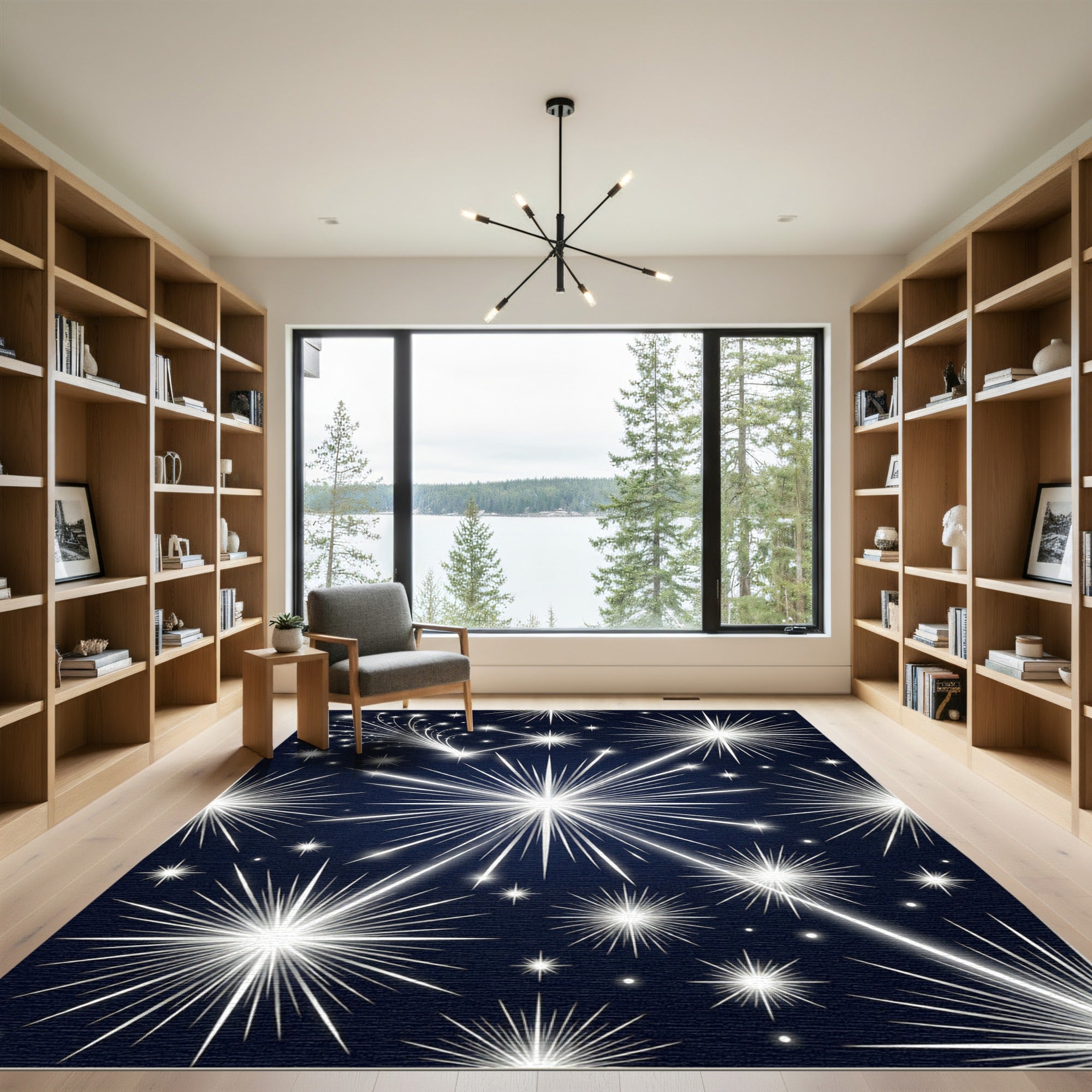 Radiant Silver Starry Night Celestial Rug