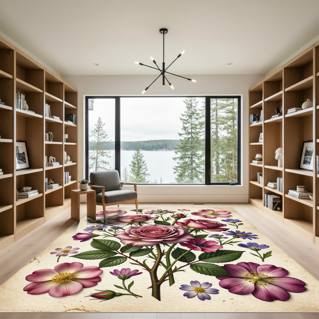Vintage Blush Rose and Aster Bouquet Rug