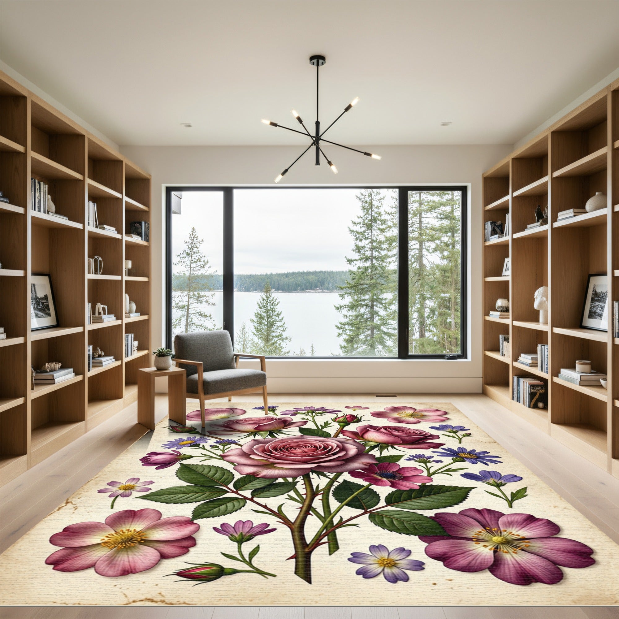 Vintage Blush Rose and Aster Bouquet Rug