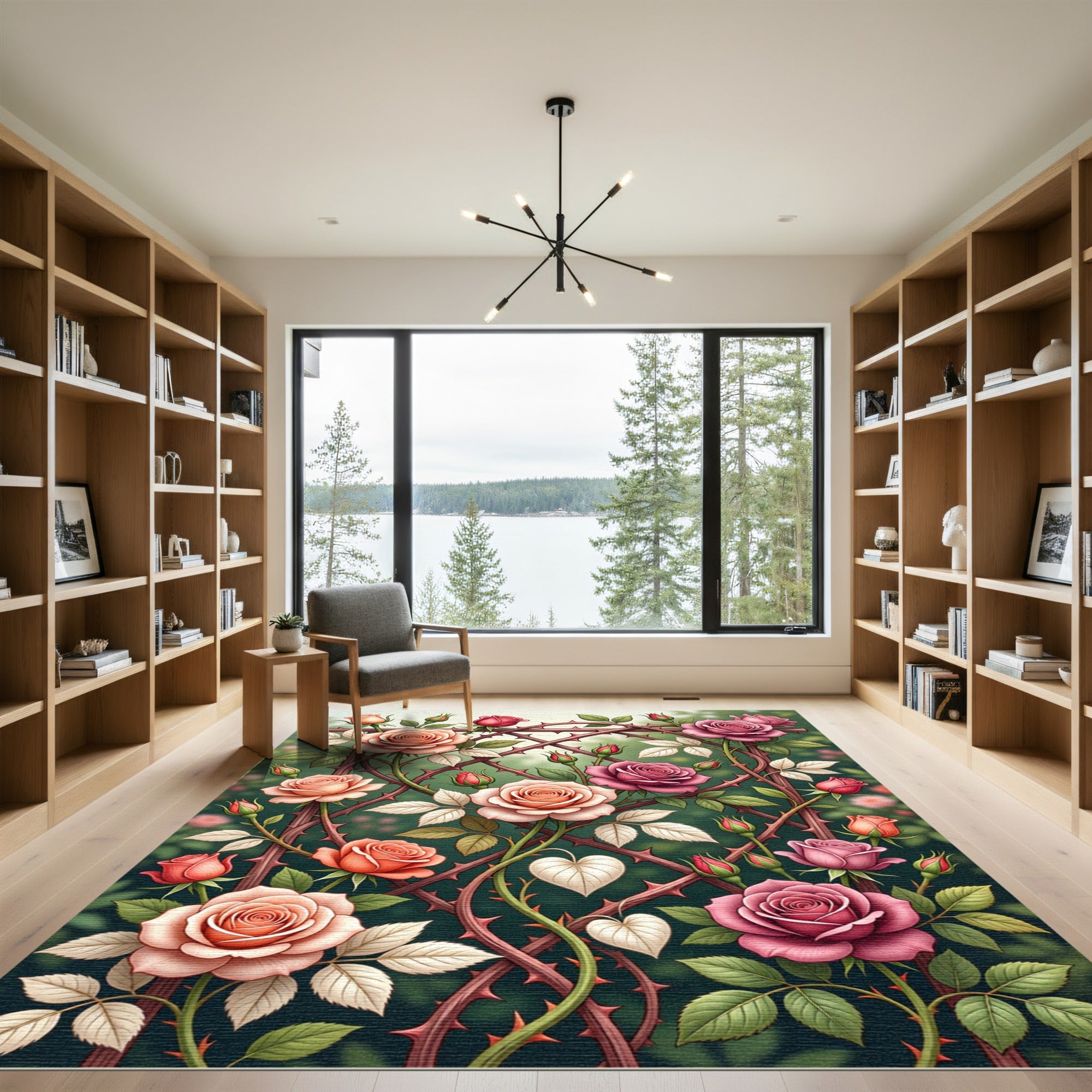 Romantic Rose Trellis Garden Bloom Rug