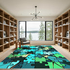 Geometric Teal Abstract Jigsaw Mosaic Rug