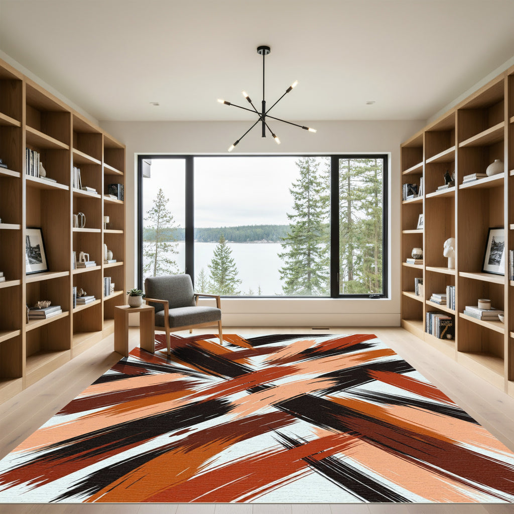Earthy Abstract Brushstroke Brown Rug