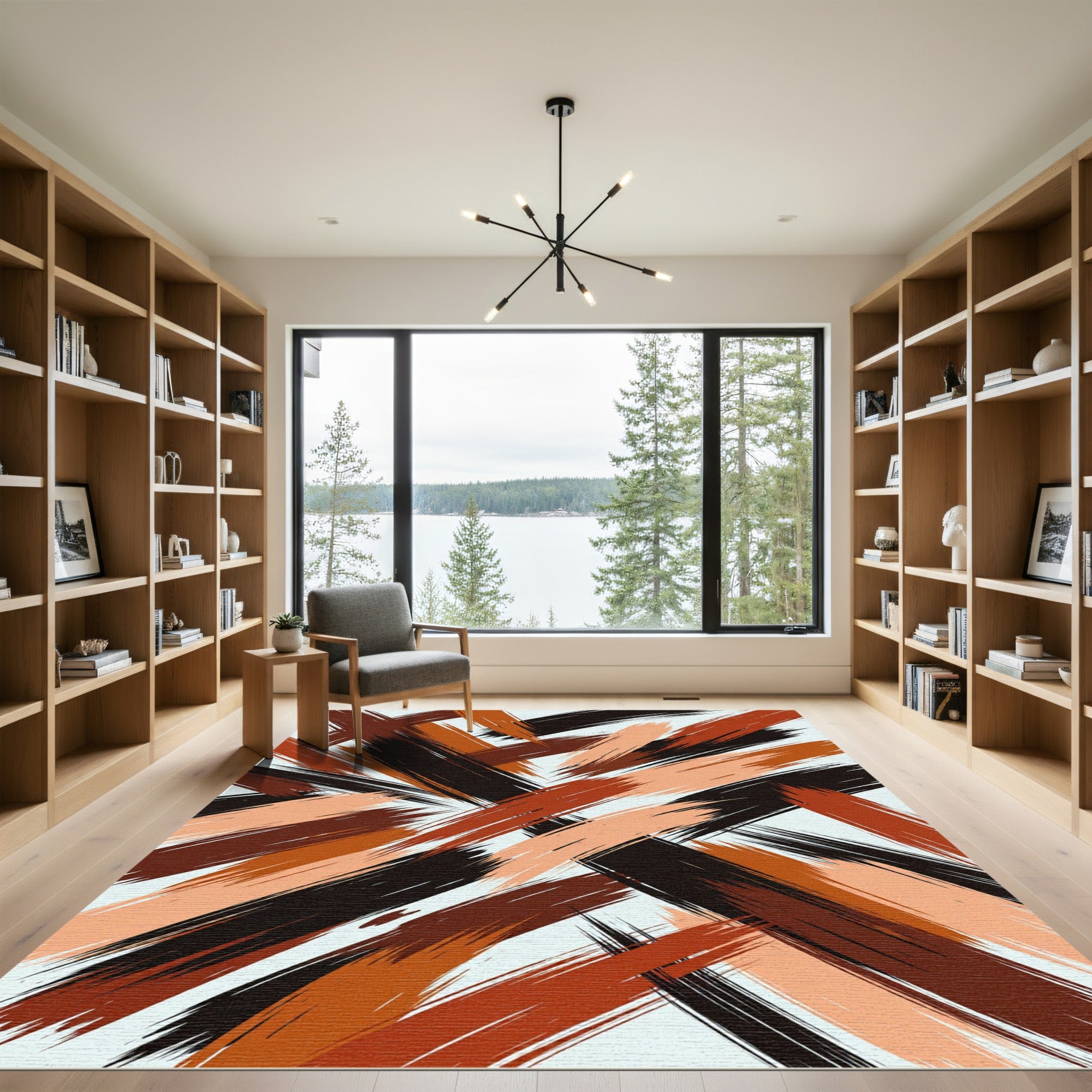 Earthy Abstract Brushstroke Brown Rug