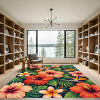 Vibrant Tropical Hibiscus And Plumeria Bouquet Rug