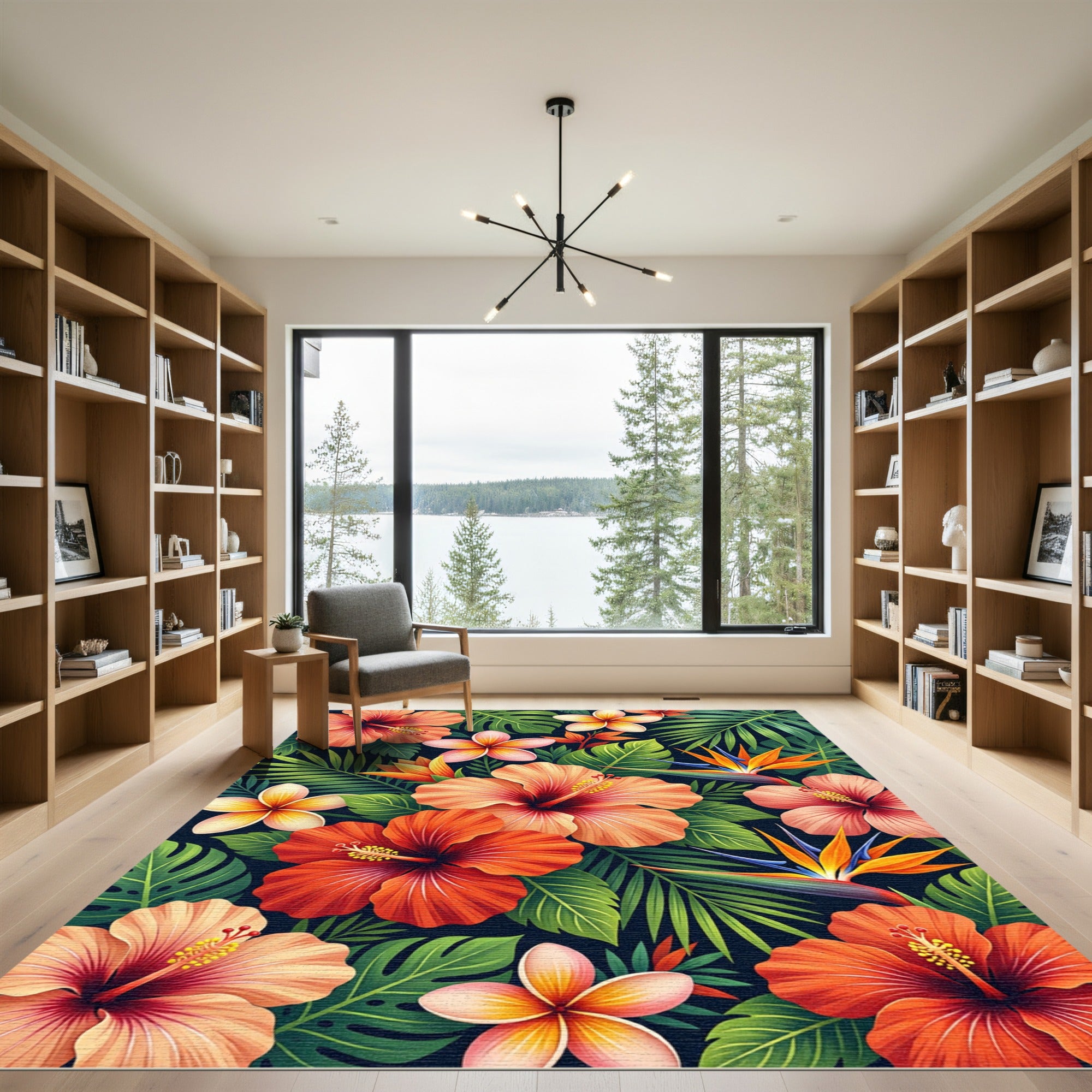 Vibrant Tropical Hibiscus And Plumeria Bouquet Rug