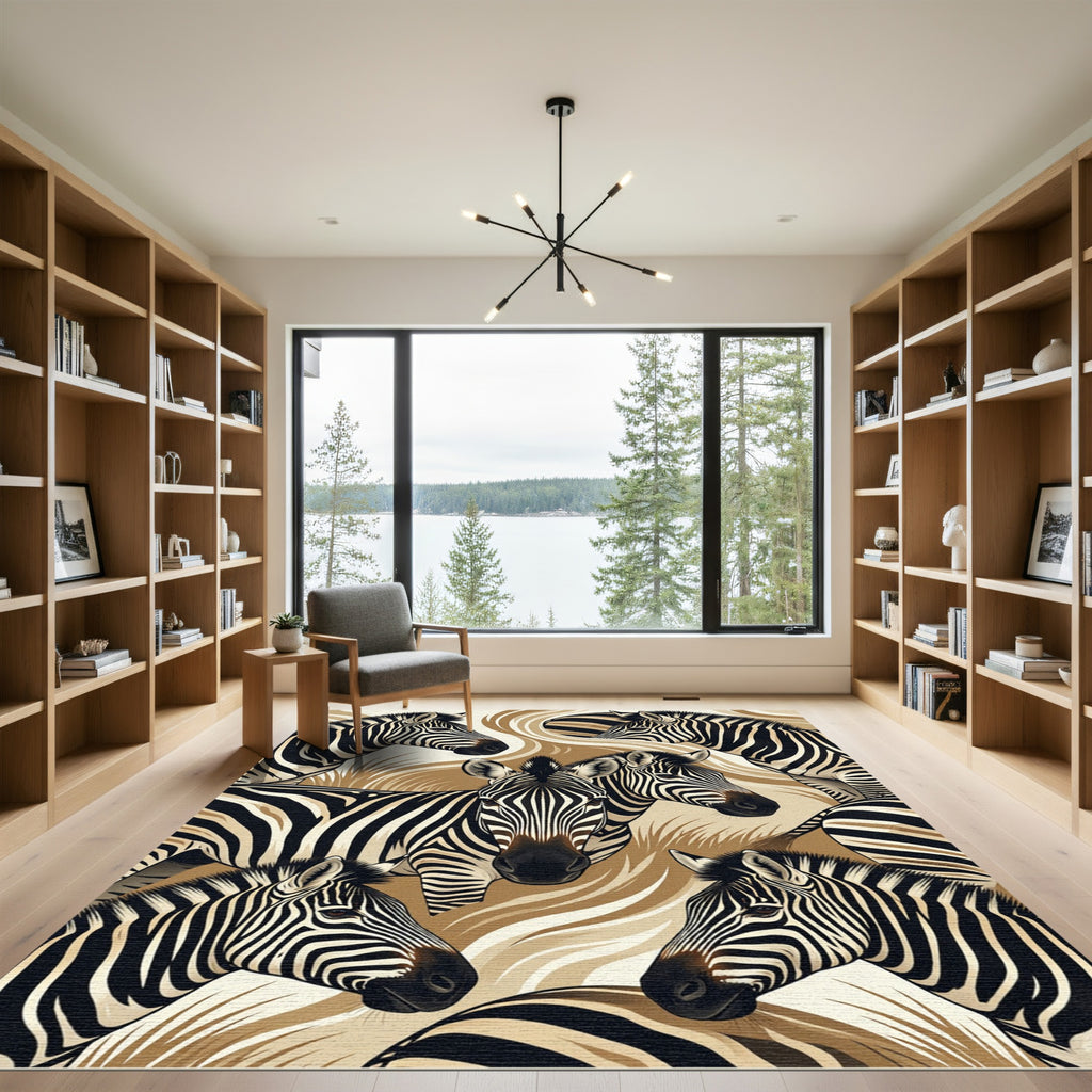 Abstract Gold and Cream Zebra Striped Rug