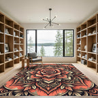 Coral Rose Floral Ornate Symmetry Rug