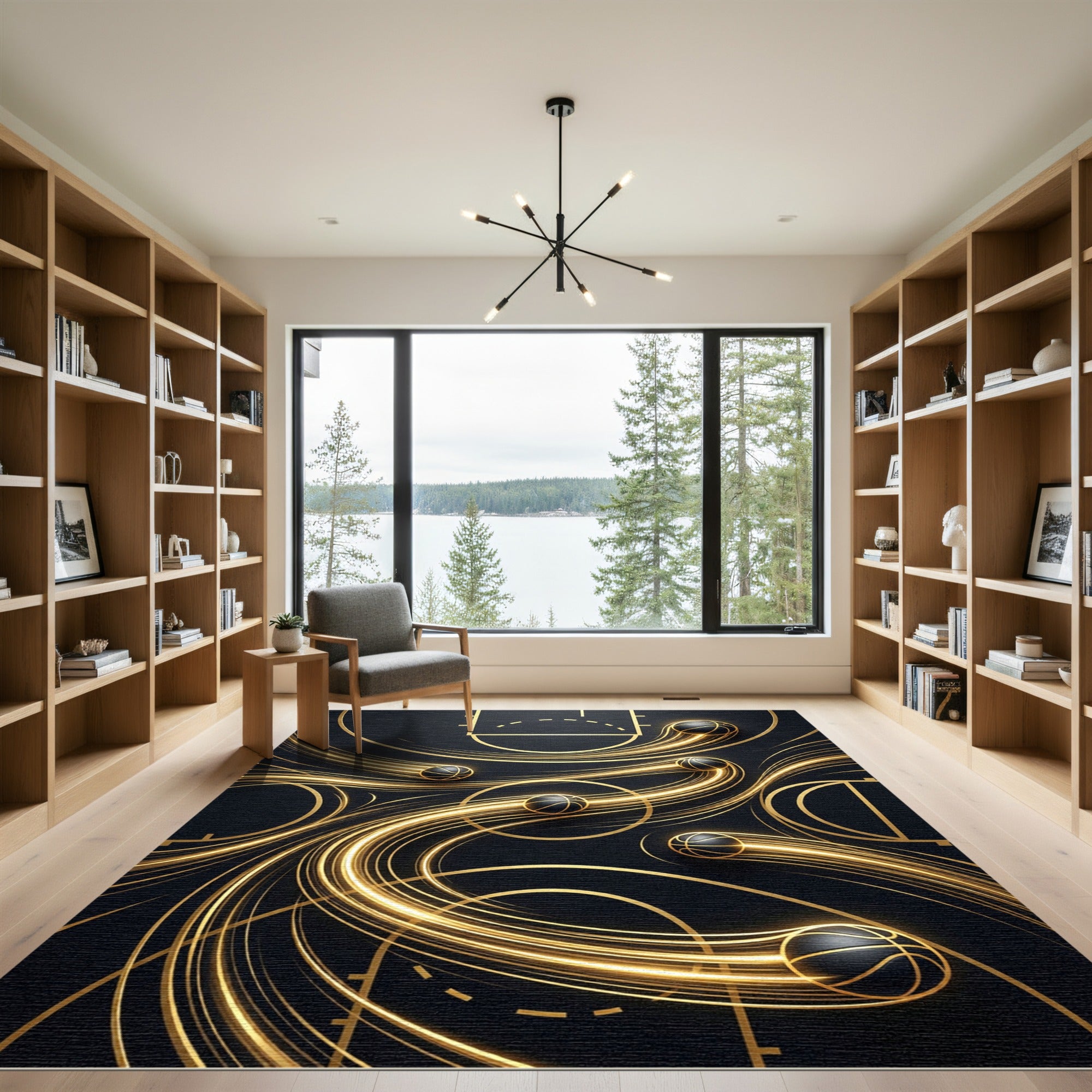 Golden Motion Basketball Art Rug