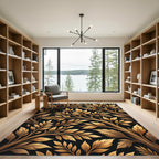 Gilded Foliage Branches on Black Background Rug