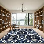 Navy Spaniel Damask Victorian Scroll Rug