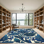 Deep Blue Leaf Scroll Accent Rug