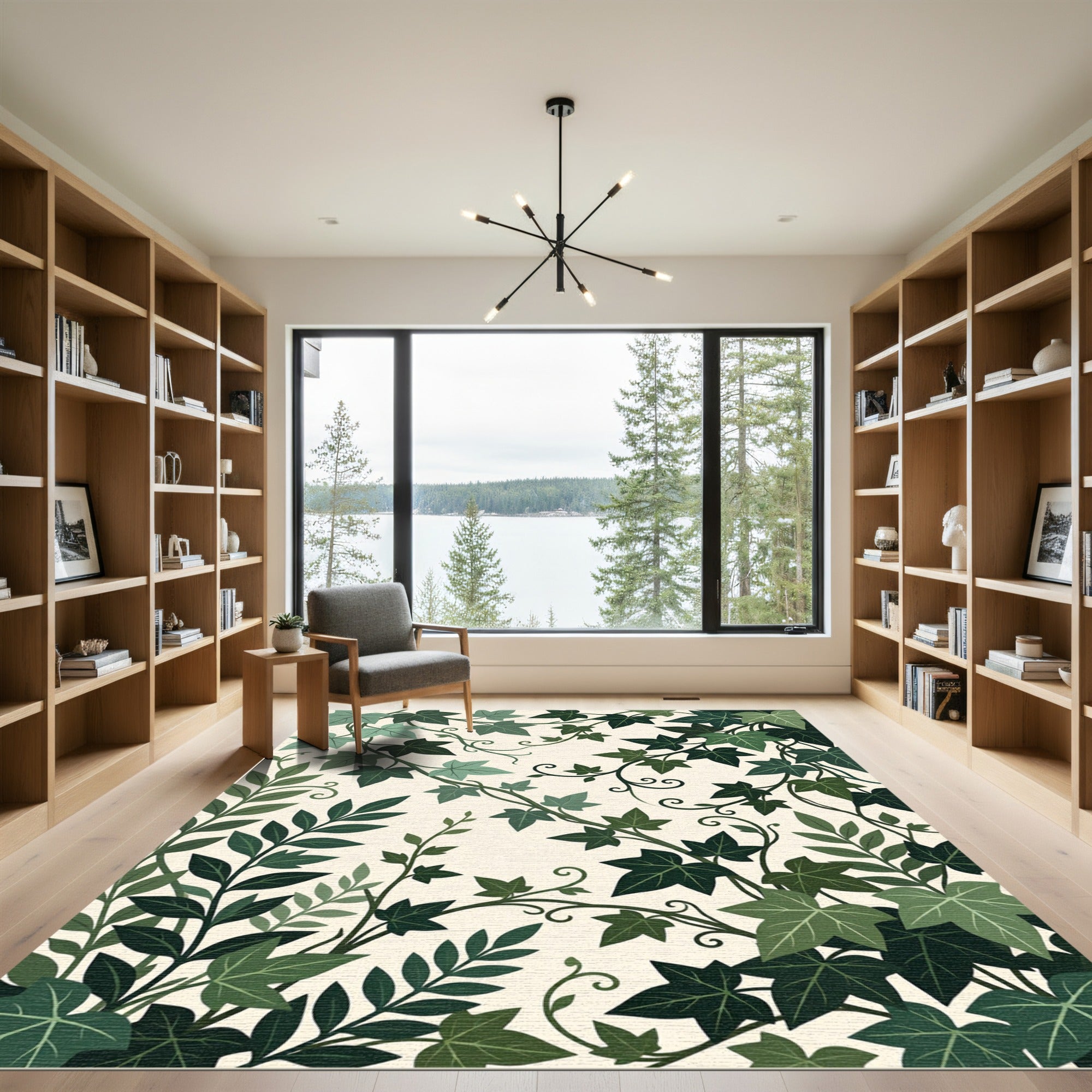 Lush Green Ivy Vine Botanical Tile Rug
