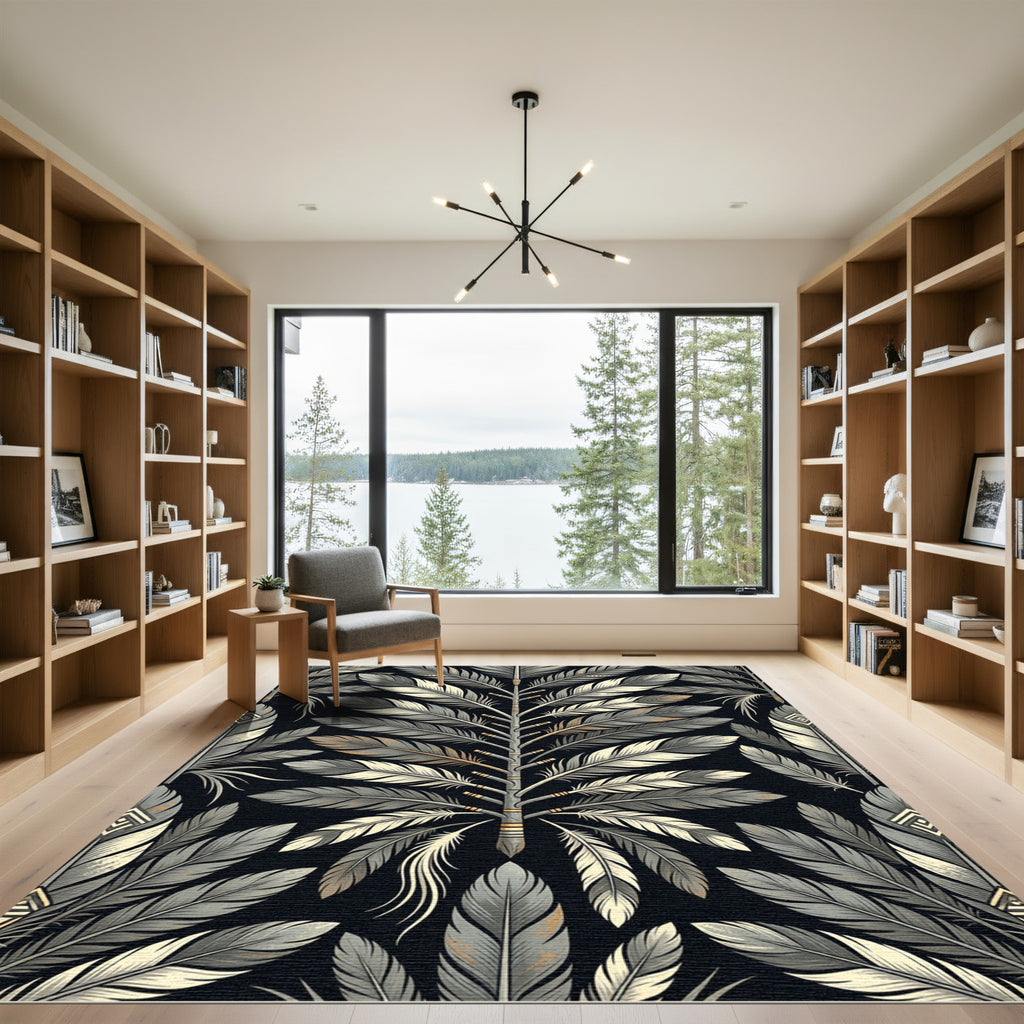 Gray Feathered Tree Mandala Rug