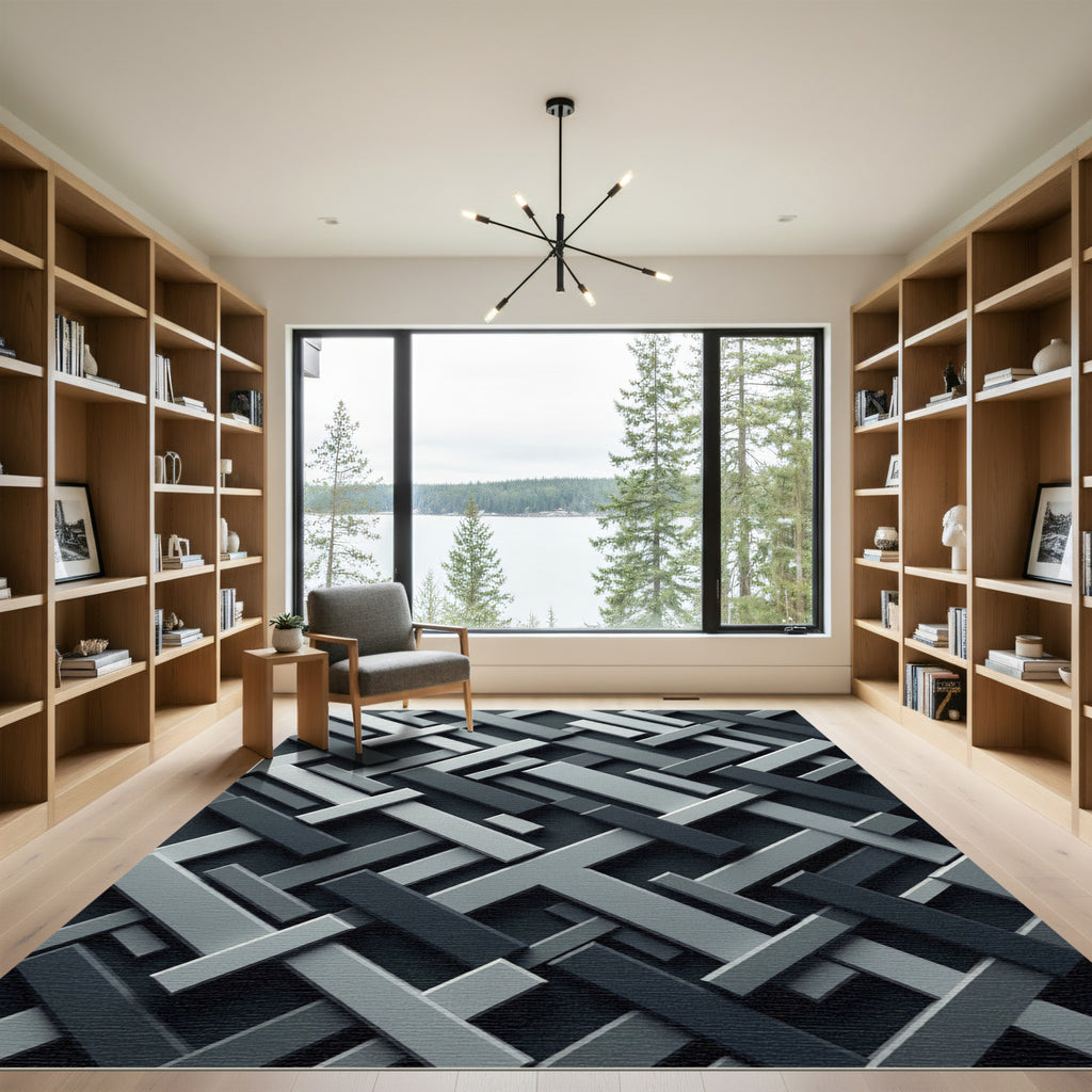 Monochromatic Interlocking Geometric Bars Rug