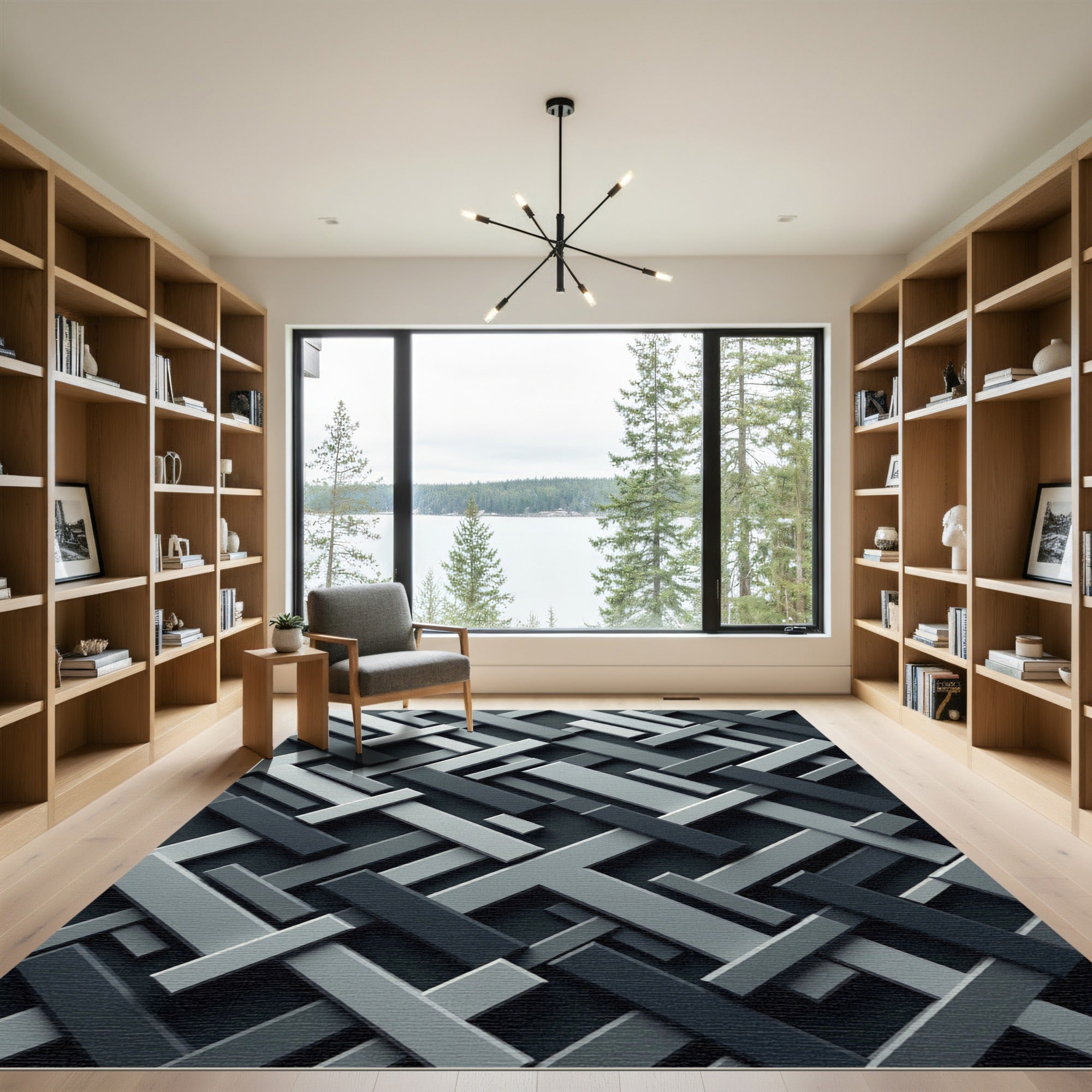 Monochromatic Interlocking Geometric Bars Rug