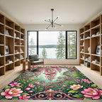 Pink Cherry Blossom Scroll Flourish Rug