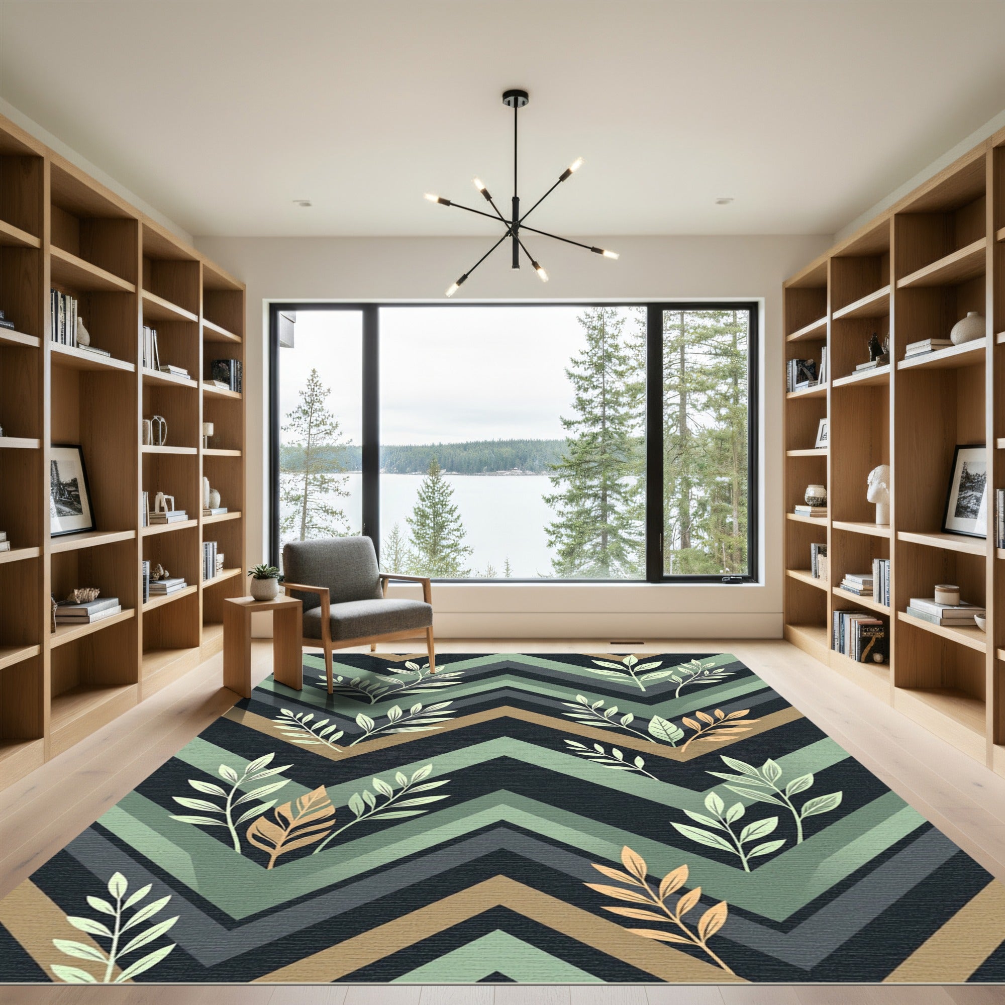 Earthy Chevron Foliage Botanical Art Rug