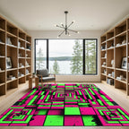 Neon Magenta and Lime Geometric Grid Rug
