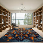 Orange Blue Floral Mandala Splash Rug