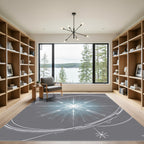 Gleaming White Starburst Abstract Oval Rug