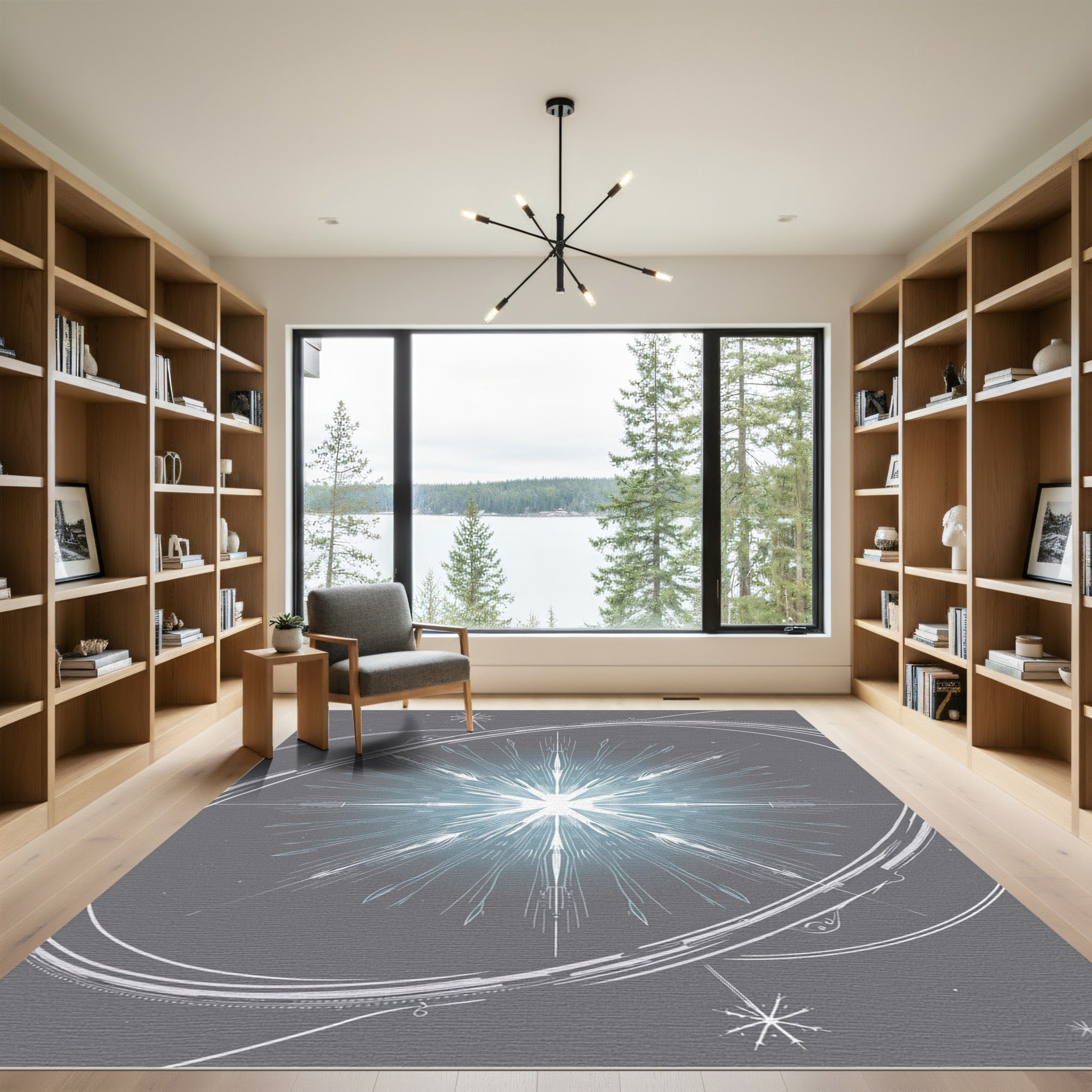 Gleaming White Starburst Abstract Oval Rug