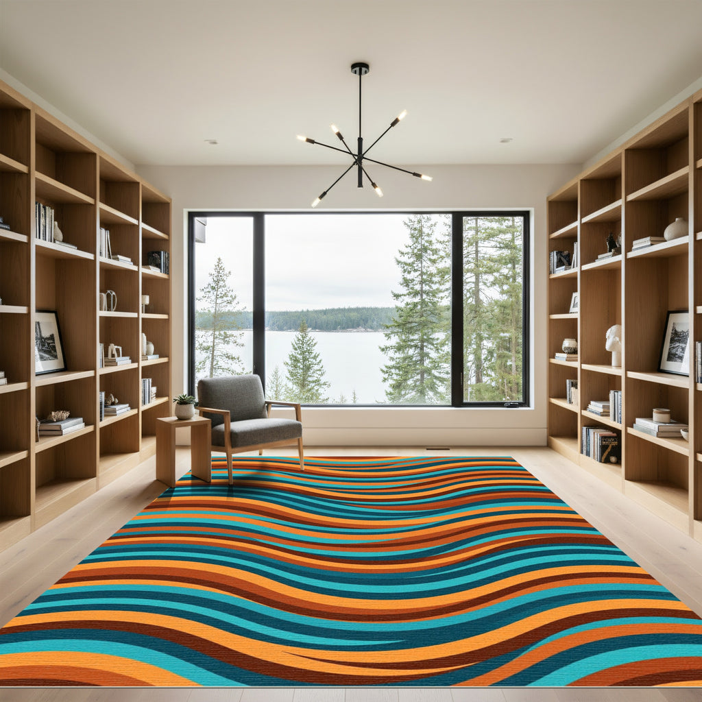 Retro Mid Century Wavy Striped Art Rug
