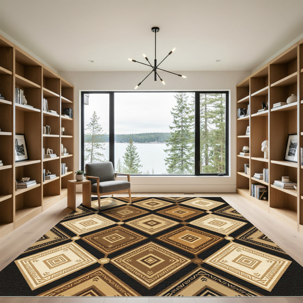 Earthy Geometric Diamond Grid Rug