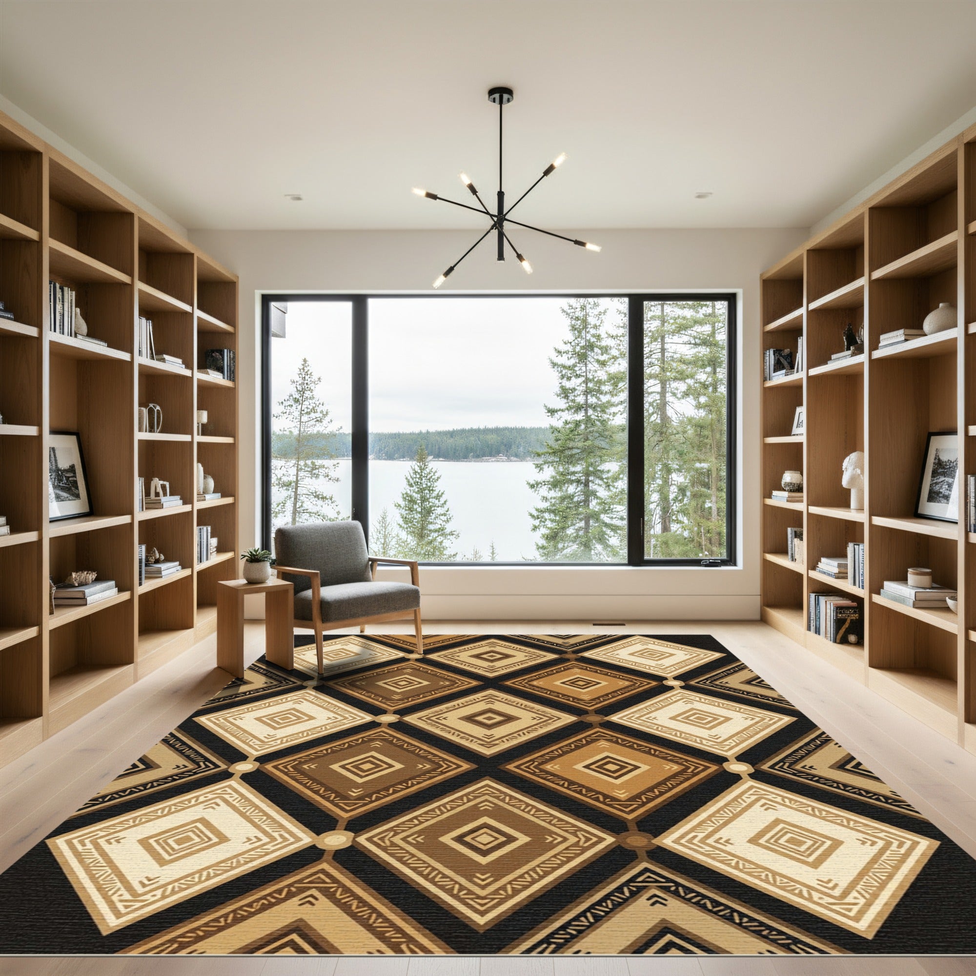 Earthy Geometric Diamond Grid Rug