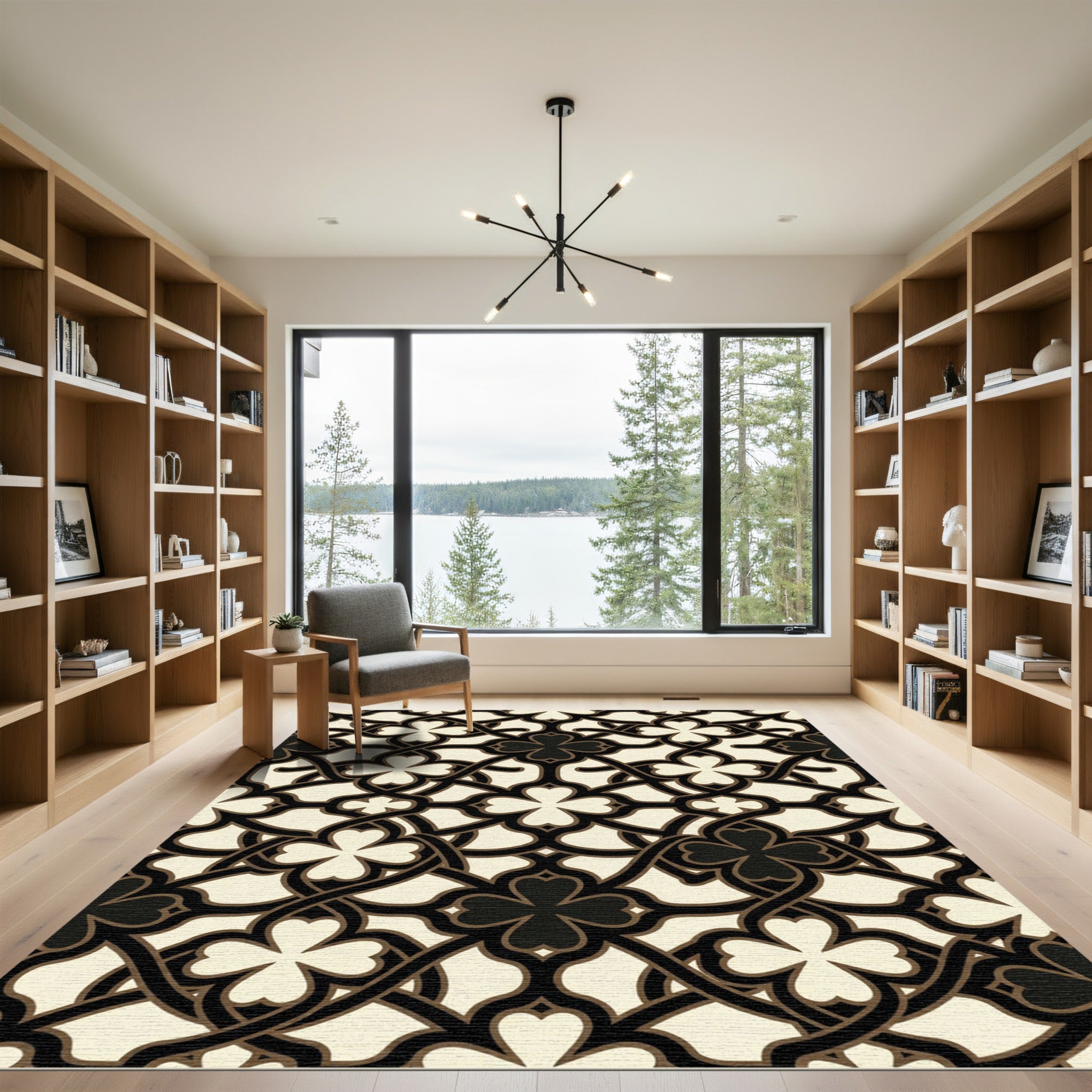 Cream and Black Clover Lattice Rug