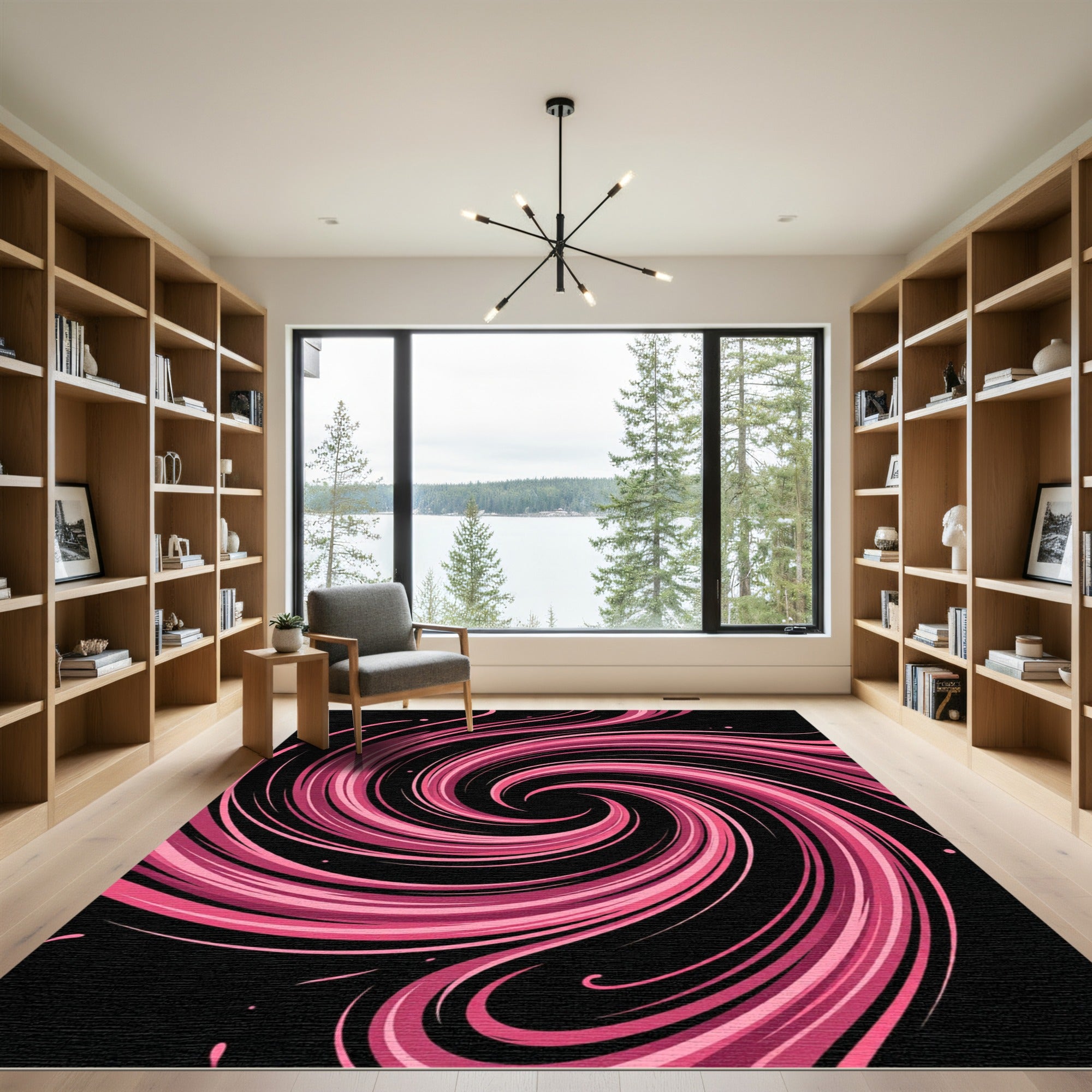 Vibrant Pink Swirling Galaxy Vortex Rug