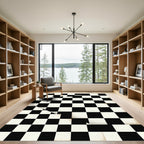 Classic Monochrome Checked Distressed Tile Rug