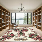 Romantic Pink Rose Bouquet Ribbon Illustration Rug