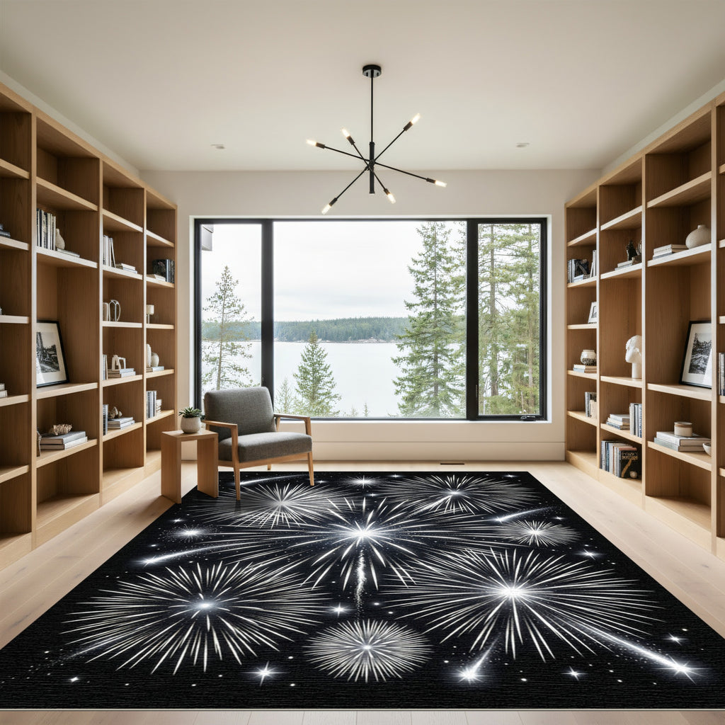 Midnight Starburst Comet Burst Rug