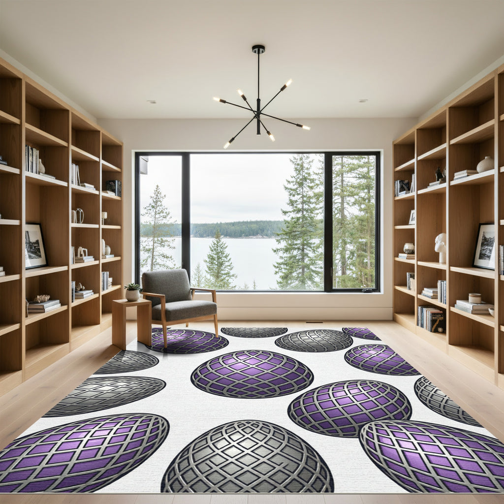 Purple Intersecting Metallic Grid Ornament Rug