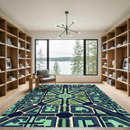 Modern Geometric Midnight Teal Urban Grid Rug
