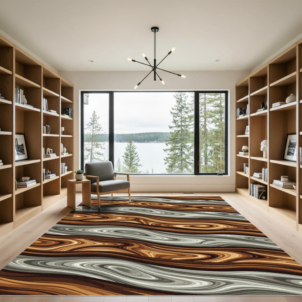 Brown Gray Swirl Wood Grain Rug