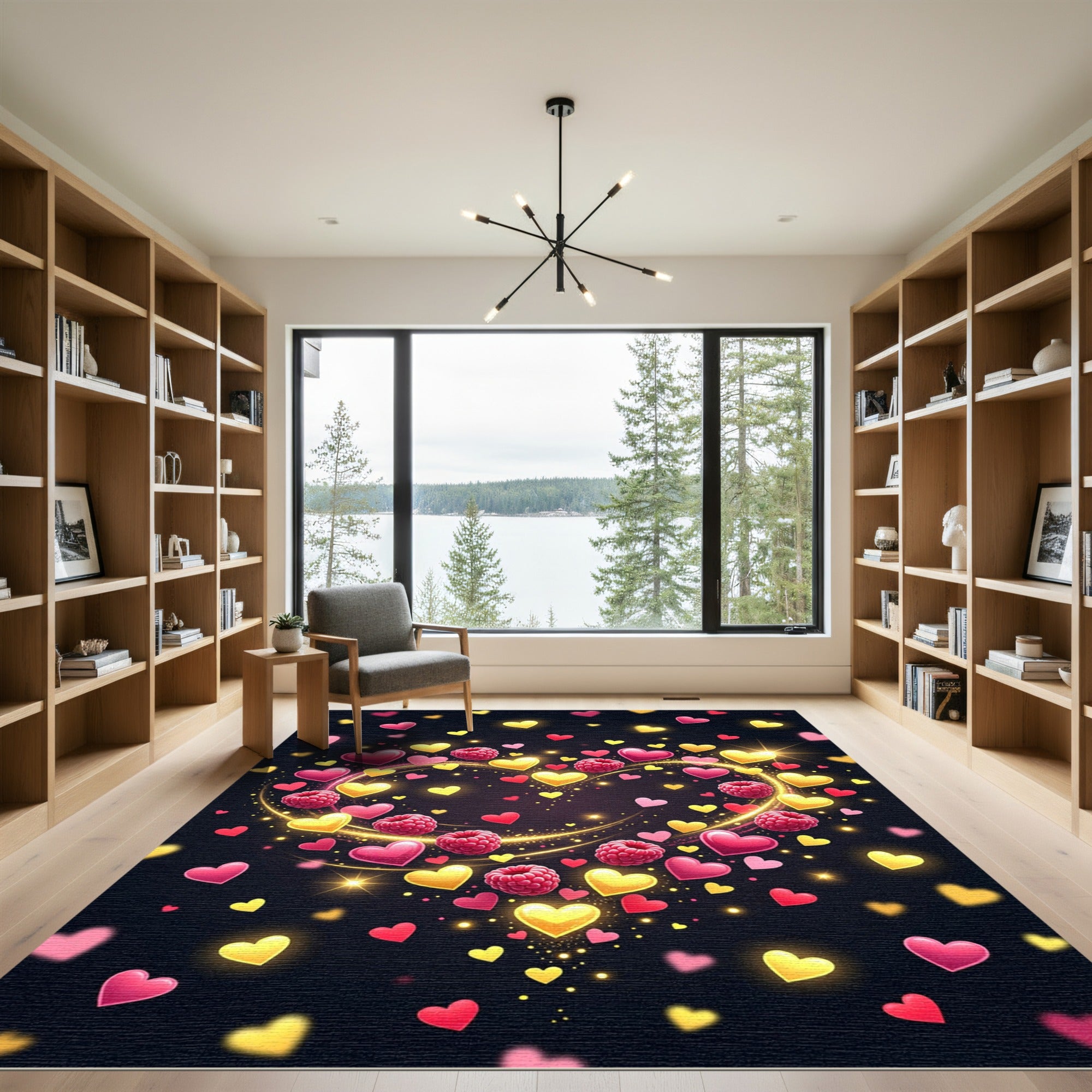Pink Yellow Hearts Raspberry Glow Rug